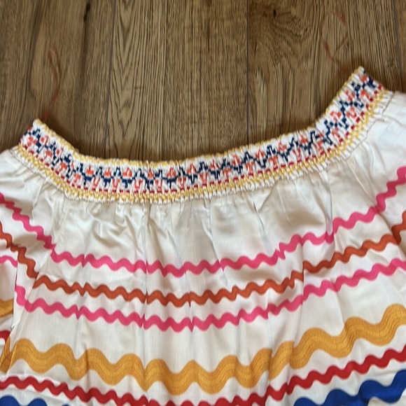 Flying Tomato multi color, ric rac patterned, off the shoulder top. - Picture 3 of 8